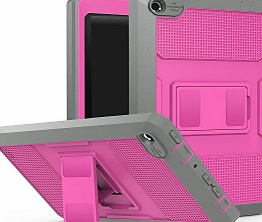 MoKo Fire 7 2015 Case - [Heavy Duty] Shockproof Defender Rugged Cover with Built-in Screen Protector for Amazon Fire Tablet (7 inch Display - 5th Generation, 2015 Release Only), MAGENTA amp; GRAY
